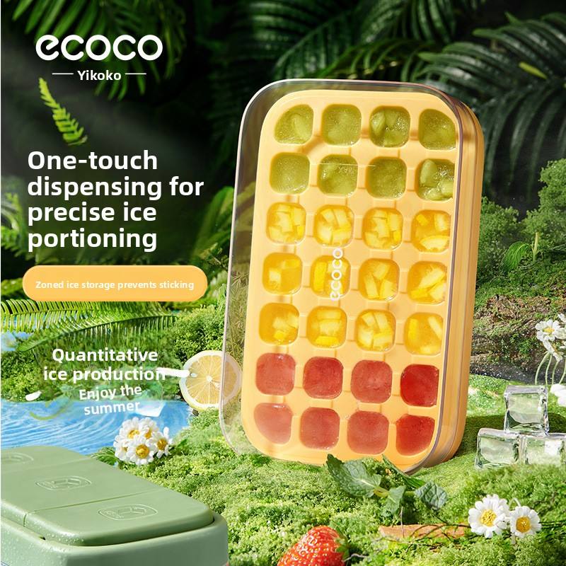 Ecoco Food Grade Ice Cube Mould, Quantitative Press Type Quick-Freezing Ice Tray, Hands-Free Fast Demoulding Refrigerator Ice Maker Tool for Home Kitchen Summer Drinks