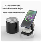 15W High Capacity Fast Charging Foldable 3-in-1 Magnetic Portable Waterproof Wireless Charger Holder