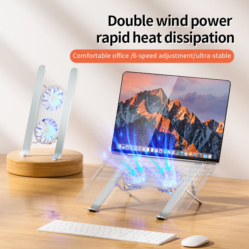 Aluminum Alloy Laptop Cooling Stand - Double Fans, Height Adjustable & Portable