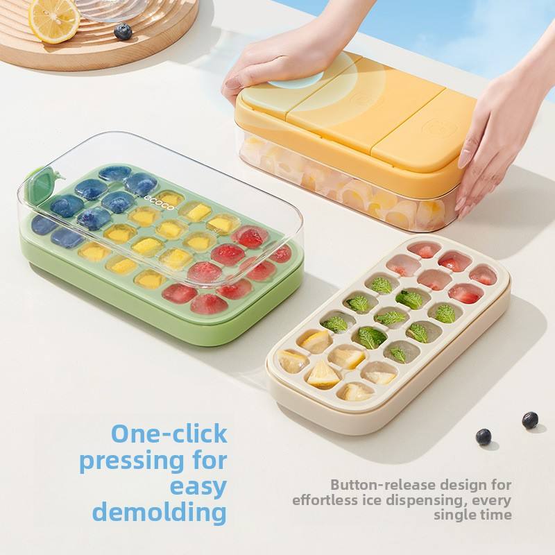 Ecoco Food Grade Ice Cube Mould, Quantitative Press Type Quick-Freezing Ice Tray, Hands-Free Fast Demoulding Refrigerator Ice Maker Tool for Home Kitchen Summer Drinks