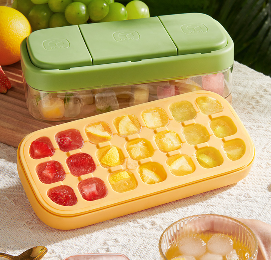 Ecoco Food Grade Ice Cube Mould, Quantitative Press Type Quick-Freezing Ice Tray, Hands-Free Fast Demoulding Refrigerator Ice Maker Tool for Home Kitchen Summer Drinks