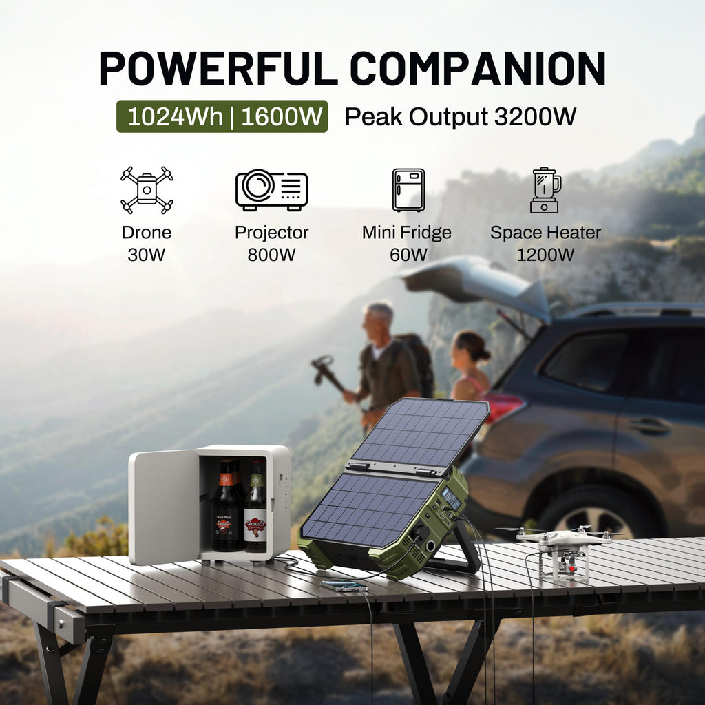 Limited-Time Offer🔥Portable Power Station 1024Wh LiFePO4 Battery 1600W AC Output PWM Controller Solar Generator Pure Sine Wave Outdoor Camping RV