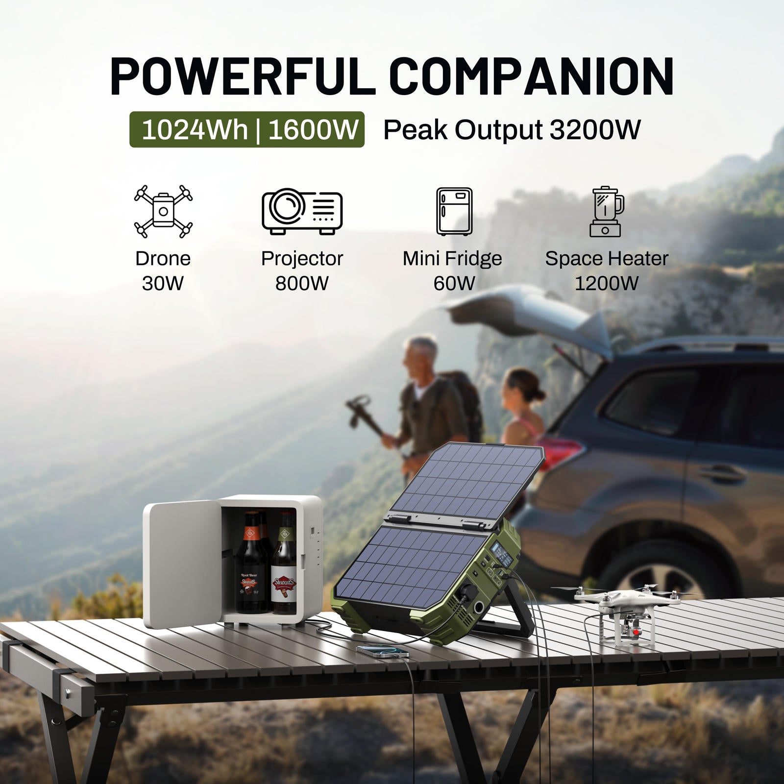 Limited-Time Offer🔥Portable Power Station 1024Wh LiFePO4 Battery 1600W AC Output PWM Controller Solar Generator Pure Sine Wave Outdoor Camping RV