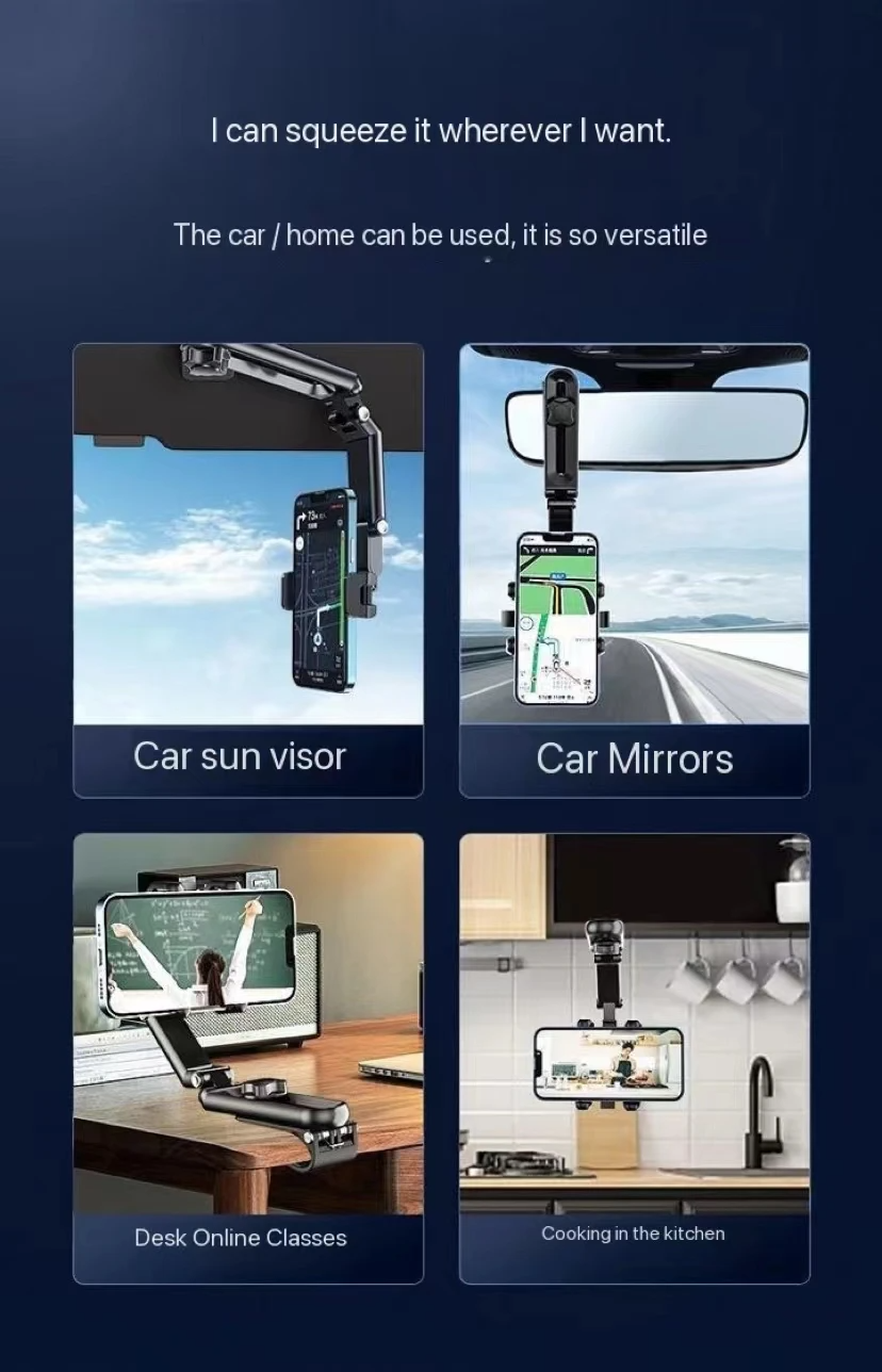 Limited Time: 40% OFF 🔥Multi-Functional Rotating Phone Mount, Clip-On Car Visor Holder & Kitchen Stand for Versatile Use
