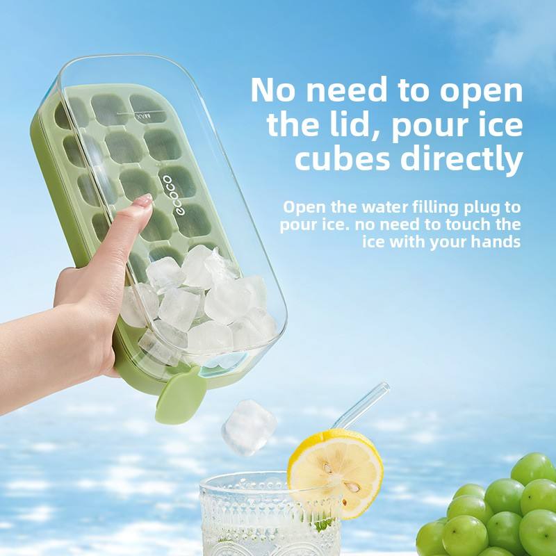 Ecoco Food Grade Ice Cube Mould, Quantitative Press Type Quick-Freezing Ice Tray, Hands-Free Fast Demoulding Refrigerator Ice Maker Tool for Home Kitchen Summer Drinks