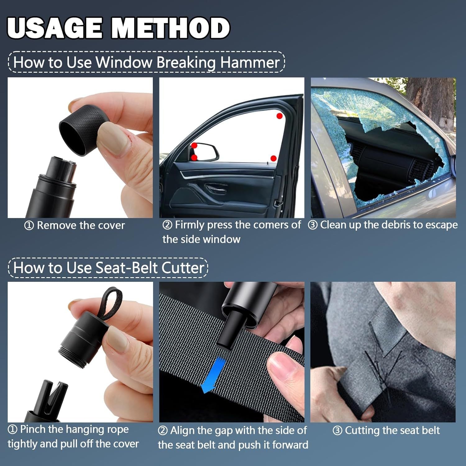 2 Pack 2026 Upgraded Safety Hammer | Underwater Glass Breaker, Seatbelt Cutter, Emergency Escape Tool for Cars + Free Test Glass Gift