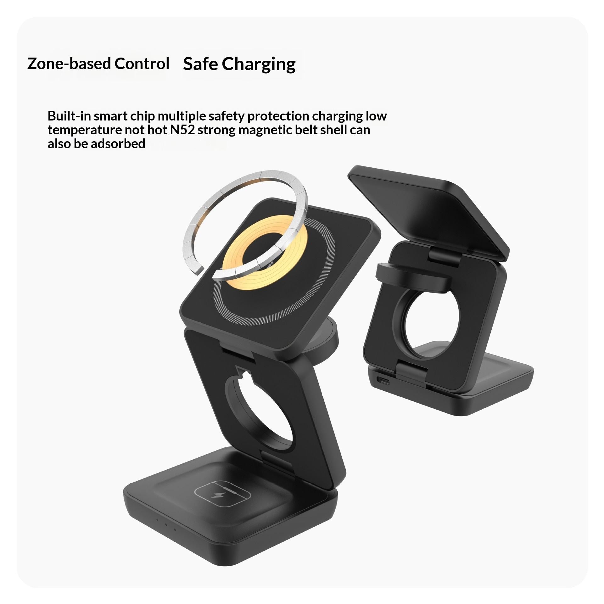 15W High Capacity Fast Charging Foldable 3-in-1 Magnetic Portable Waterproof Wireless Charger Holder