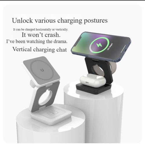 15W High Capacity Fast Charging Foldable 3-in-1 Magnetic Portable Waterproof Wireless Charger Holder