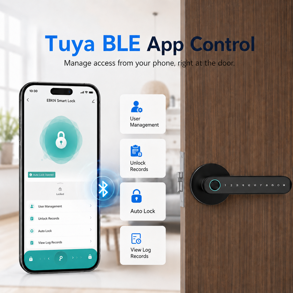 ⚡50% off⚡3 sets Smart Lock, Biometric Fingerprint & Key Card Electronic Security Lock, Anti-Theft Smart Handle Lever Lock, Bluetooth APP Remote Control Keyless Entry Lock for Home Apartment Office Rental