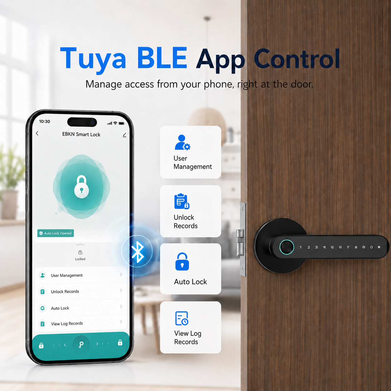 ⚡50% off⚡3 sets Smart Lock, Biometric Fingerprint & Key Card Electronic Security Lock, Anti-Theft Smart Handle Lever Lock, Bluetooth APP Remote Control Keyless Entry Lock for Home Apartment Office Rental