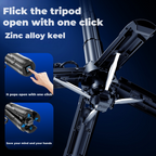 【Official Genuine】P15 Mini Selfie Stick Tripod, One-Click Pop-Up 4-Leg Stable Phone Stand, Wireless Remote Control Portable Selfie Holder Compatible with Fill Light for Travel Vlog Live Streaming