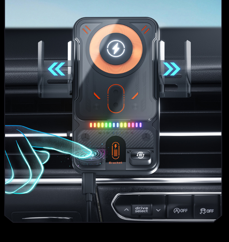 2026 New 15W Fast Charging Car Phone Holder, Infrared Smart Induction Wireless Charger, RGB Atmosphere Light, 360° Rotation Adjustable Height Air Vent Car Mount