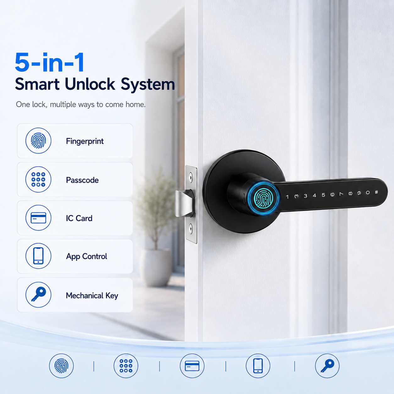 ⚡50% off⚡3 sets Smart Lock, Biometric Fingerprint & Key Card Electronic Security Lock, Anti-Theft Smart Handle Lever Lock, Bluetooth APP Remote Control Keyless Entry Lock for Home Apartment Office Rental