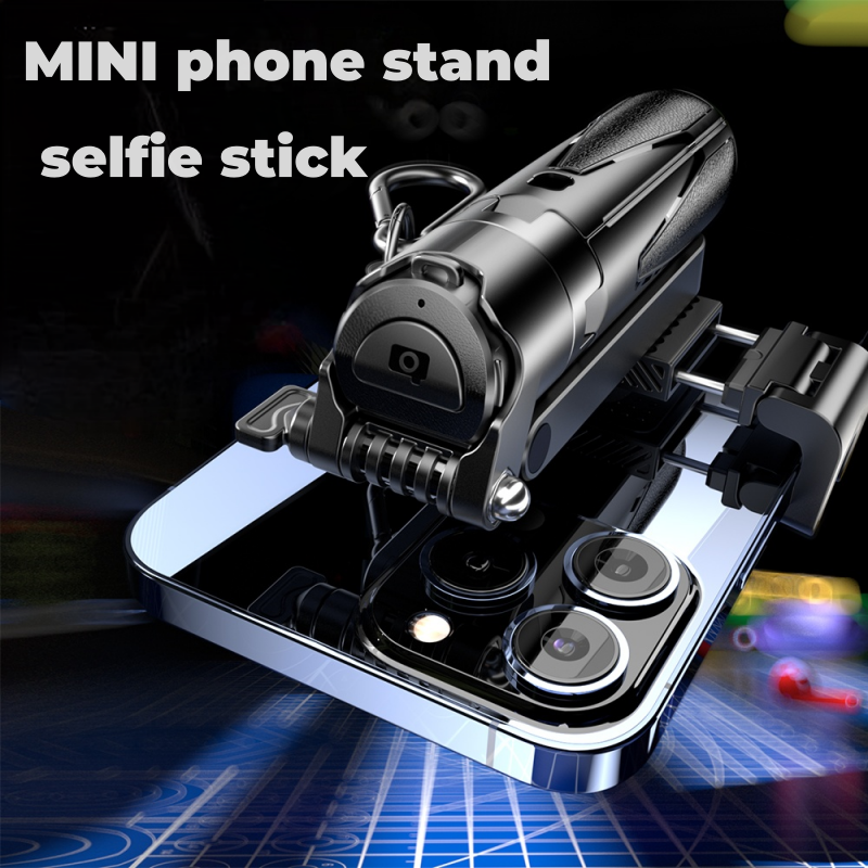 【Official Genuine】P15 Mini Selfie Stick Tripod, One-Click Pop-Up 4-Leg Stable Phone Stand, Wireless Remote Control Portable Selfie Holder Compatible with Fill Light for Travel Vlog Live Streaming
