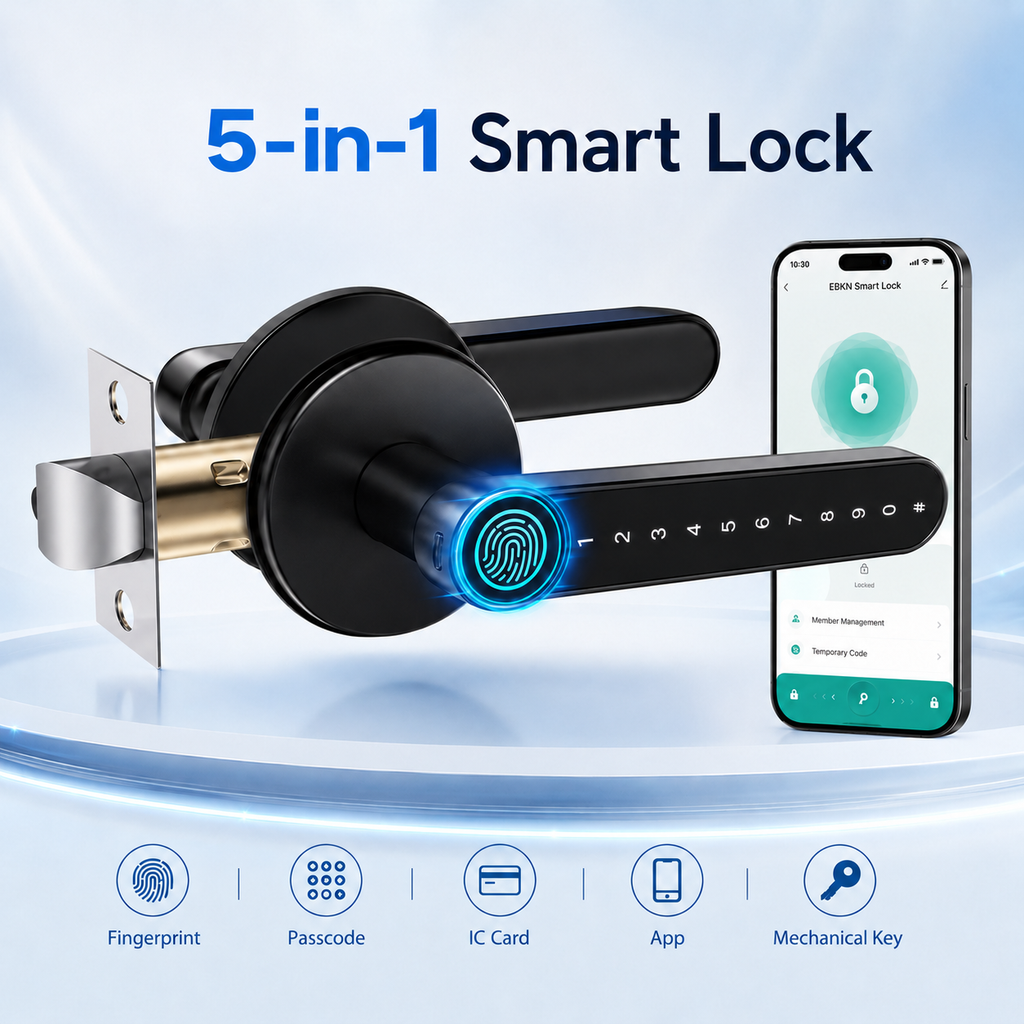 ⚡50% off⚡3 sets Smart Lock, Biometric Fingerprint & Key Card Electronic Security Lock, Anti-Theft Smart Handle Lever Lock, Bluetooth APP Remote Control Keyless Entry Lock for Home Apartment Office Rental