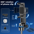 【Official Genuine】P15 Mini Selfie Stick Tripod, One-Click Pop-Up 4-Leg Stable Phone Stand, Wireless Remote Control Portable Selfie Holder Compatible with Fill Light for Travel Vlog Live Streaming