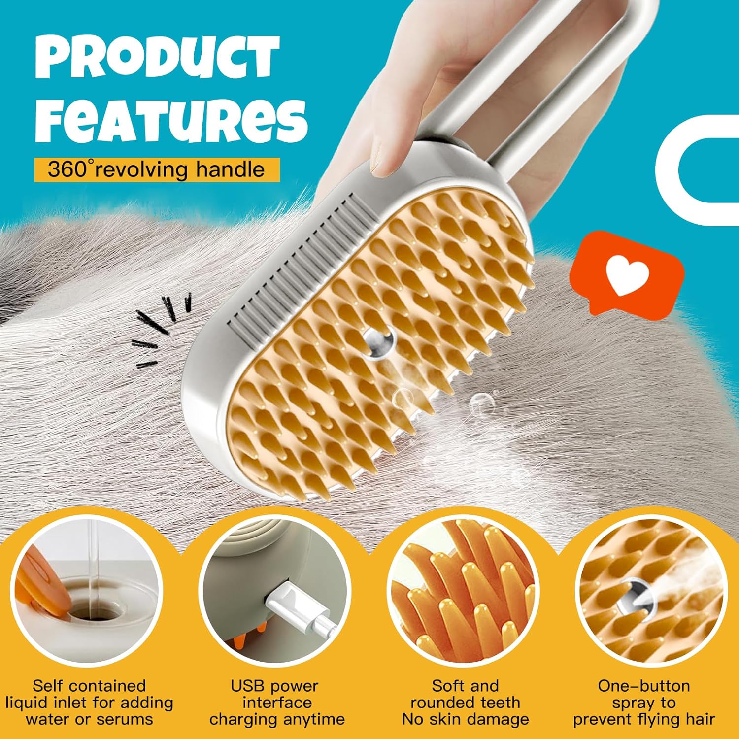 3 in 1 Pet Steam Brush | Rechargeable, Self-Cleaning, Deshedding & Massage Tool for Dogs & Cats-Final 3 Hours: 30%OFF 🔥