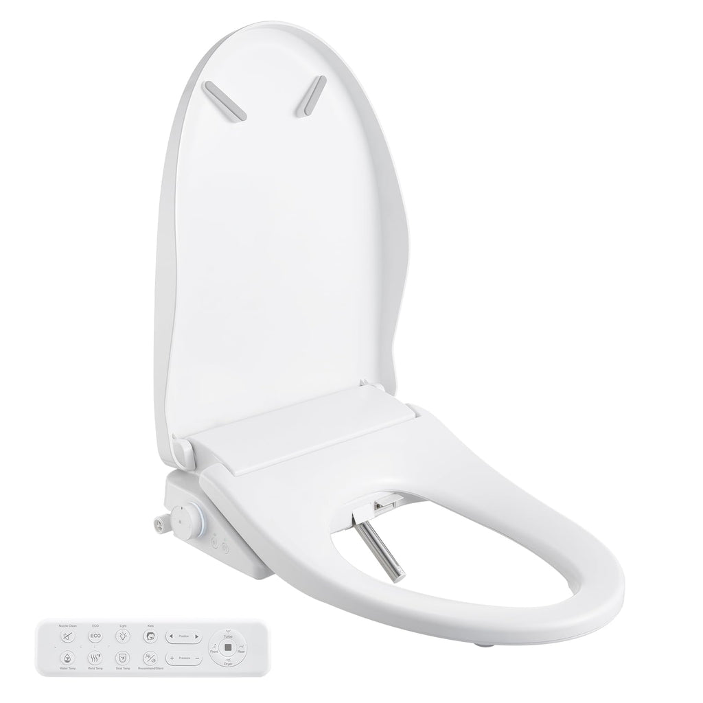 Smart Bidet Toilet Seat with Remote, Suitable for most round toilets,Adjustable Heated Seat&Air Dryer, Endless Instant Warm Water, Multiple Spray Modes, Stainless Steel Nozzle, Soft Close, Deodorizer, 3D Curved