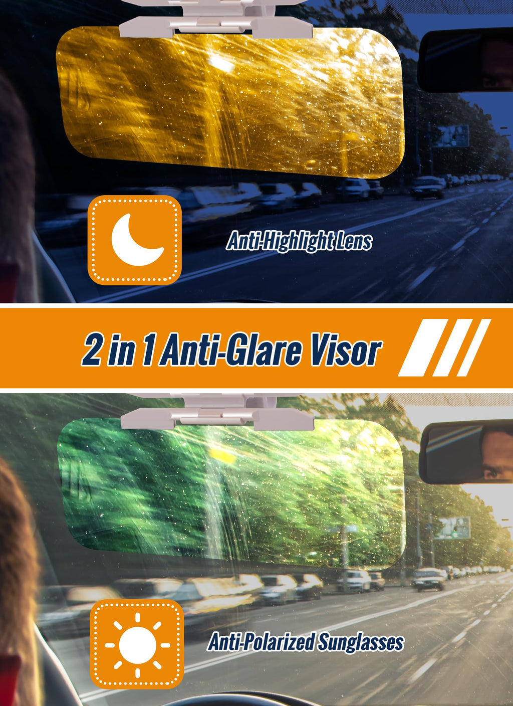 Car Anti-glare Driver Eye Protection Sun Visor Goggles - Yellow/Green, Day/Night Dual Use, Universal Fit