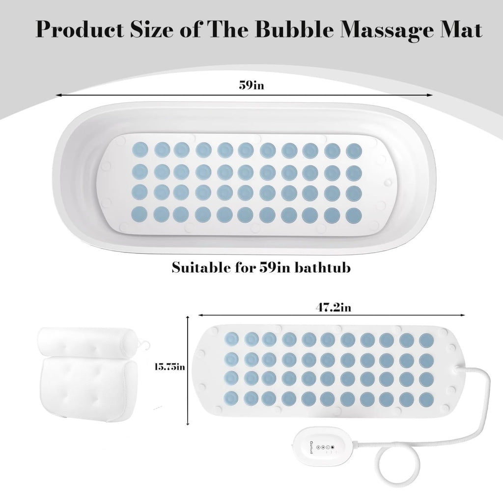 Bubble Bath Mat for Bathtub, Tub Spa Massager | Washable Soft Pillow & 6-Speed Motorized Air Pump, Warm Bubbles, Remote Control, Non-Slip Whirlpool Bathtub Spa Mat