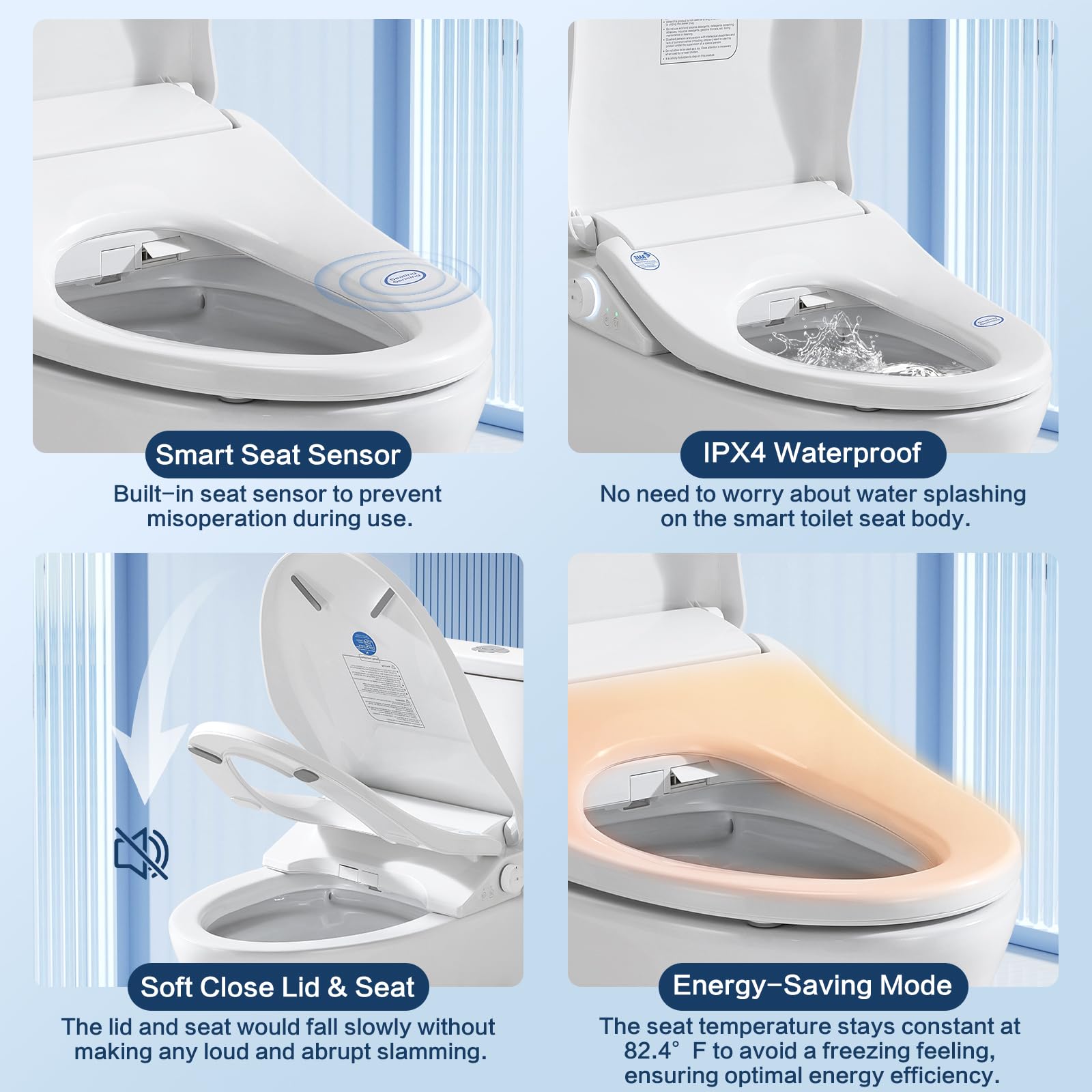 Smart Bidet Toilet Seat with Remote, Suitable for most round toilets,Adjustable Heated Seat&Air Dryer, Endless Instant Warm Water, Multiple Spray Modes, Stainless Steel Nozzle, Soft Close, Deodorizer, 3D Curved