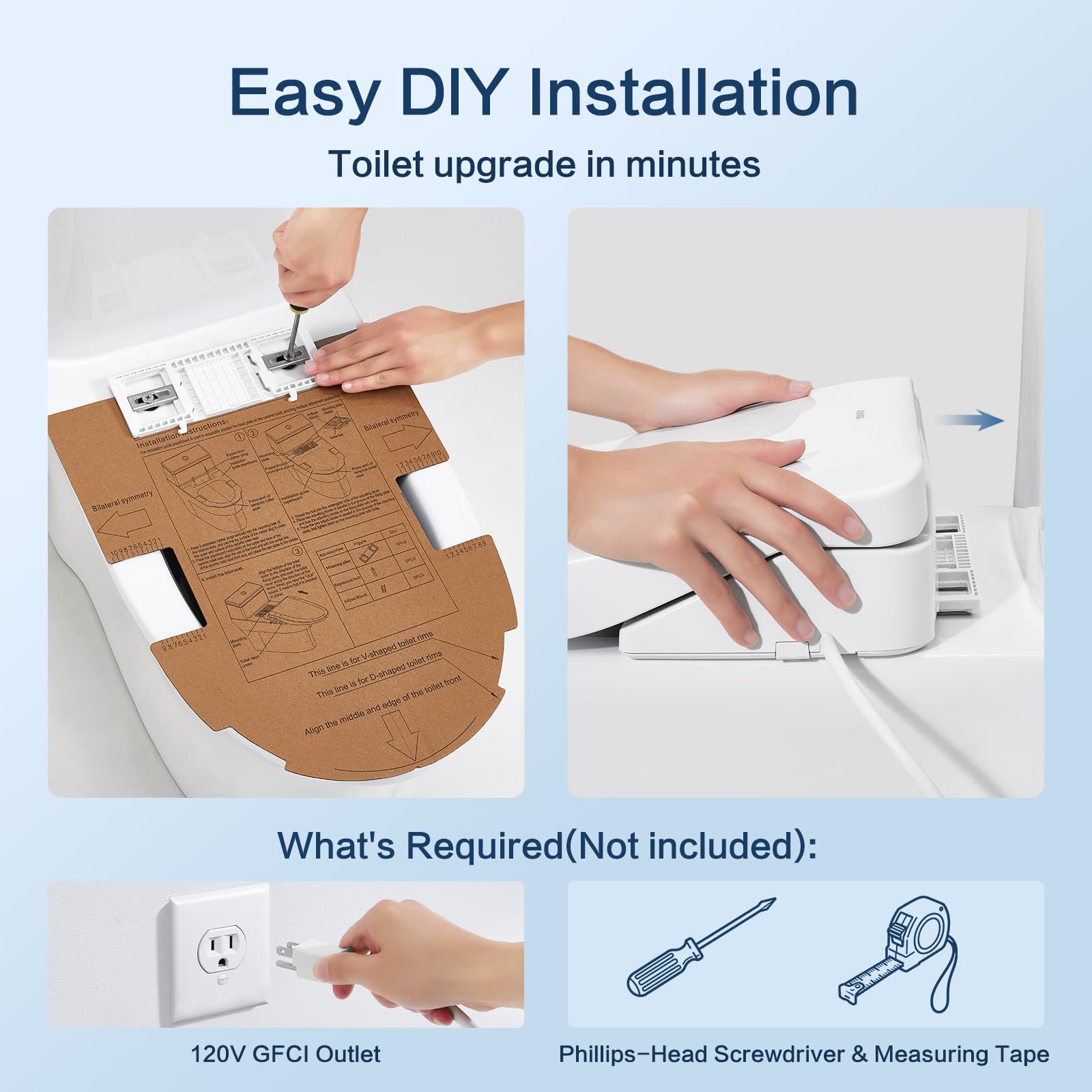 Smart Bidet Toilet Seat with Remote, Suitable for most round toilets,Adjustable Heated Seat&Air Dryer, Endless Instant Warm Water, Multiple Spray Modes, Stainless Steel Nozzle, Soft Close, Deodorizer, 3D Curved