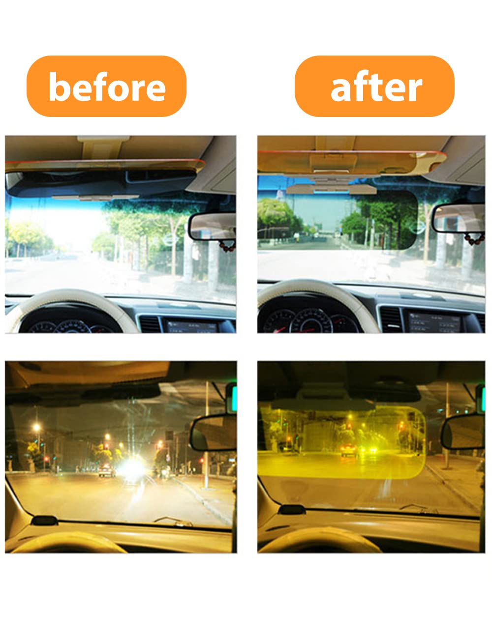 Car Anti-glare Driver Eye Protection Sun Visor Goggles - Yellow/Green, Day/Night Dual Use, Universal Fit