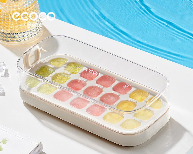 Ecoco Food Grade Ice Cube Mould, Quantitative Press Type Quick-Freezing Ice Tray, Hands-Free Fast Demoulding Refrigerator Ice Maker Tool for Home Kitchen Summer Drinks