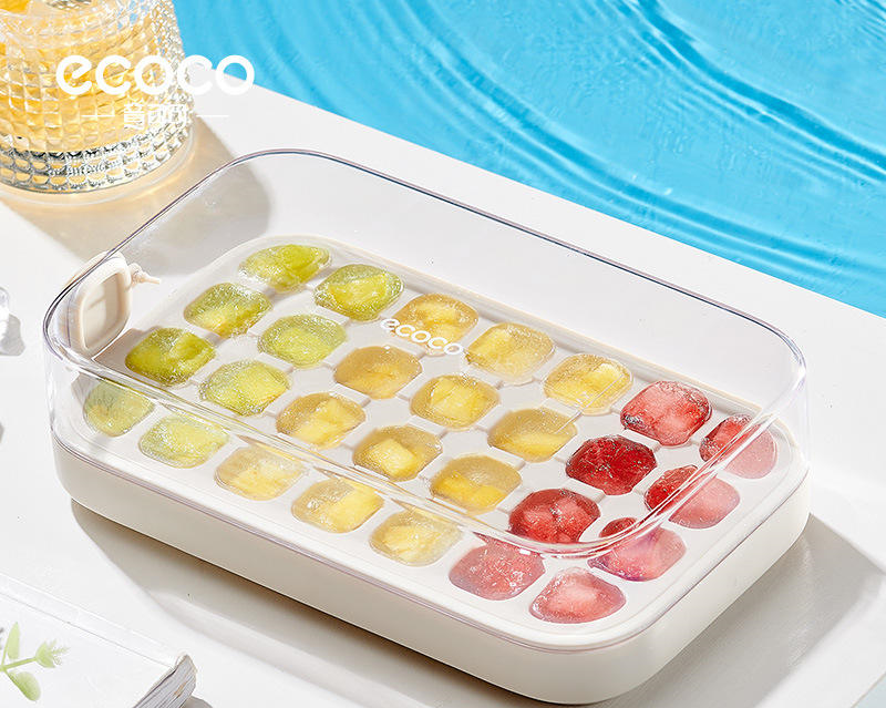 Ecoco Food Grade Ice Cube Mould, Quantitative Press Type Quick-Freezing Ice Tray, Hands-Free Fast Demoulding Refrigerator Ice Maker Tool for Home Kitchen Summer Drinks