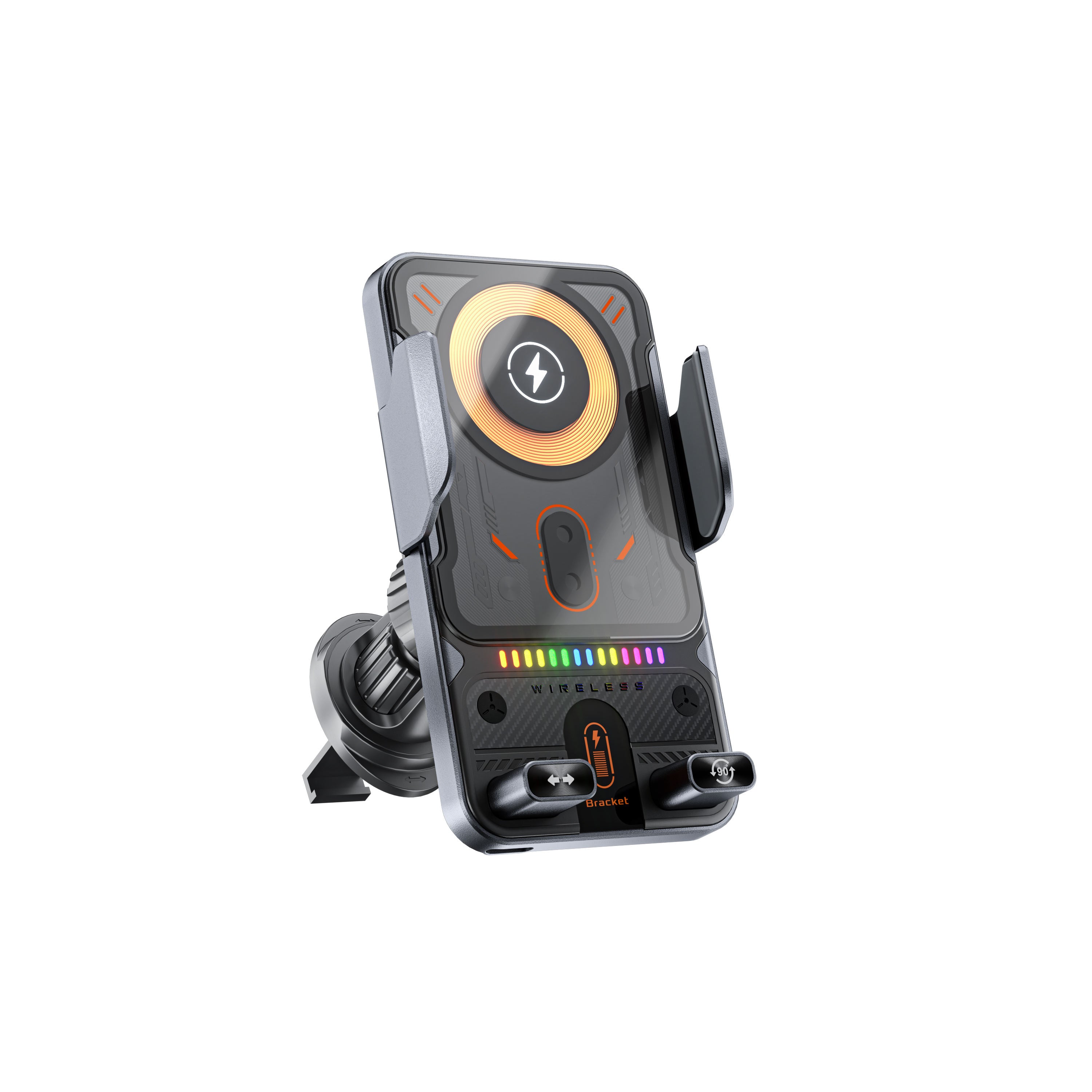2026 New 15W Fast Charging Car Phone Holder, Infrared Smart Induction Wireless Charger, RGB Atmosphere Light, 360° Rotation Adjustable Height Air Vent Car Mount