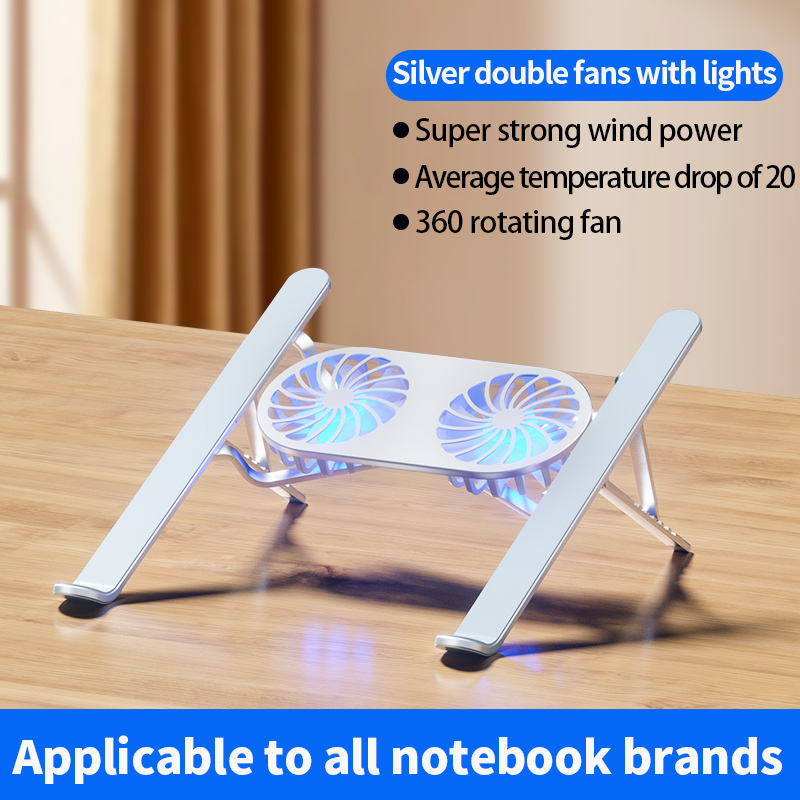 Aluminum Alloy Laptop Cooling Stand - Double Fans, Height Adjustable & Portable