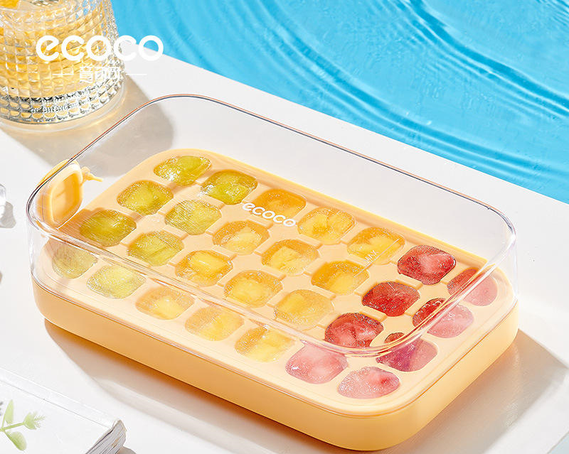 Ecoco Food Grade Ice Cube Mould, Quantitative Press Type Quick-Freezing Ice Tray, Hands-Free Fast Demoulding Refrigerator Ice Maker Tool for Home Kitchen Summer Drinks