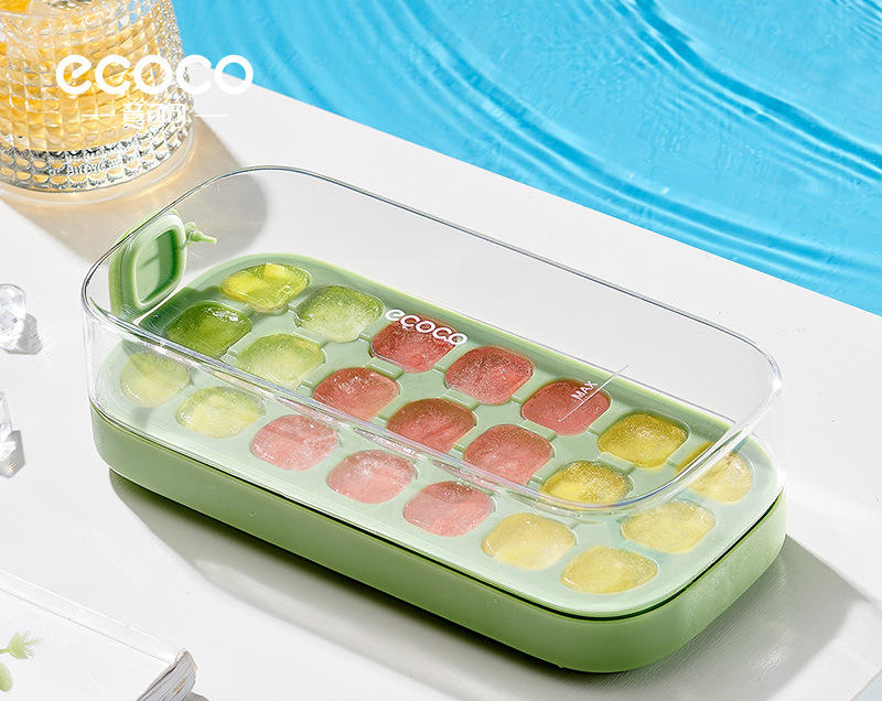 Ecoco Food Grade Ice Cube Mould, Quantitative Press Type Quick-Freezing Ice Tray, Hands-Free Fast Demoulding Refrigerator Ice Maker Tool for Home Kitchen Summer Drinks